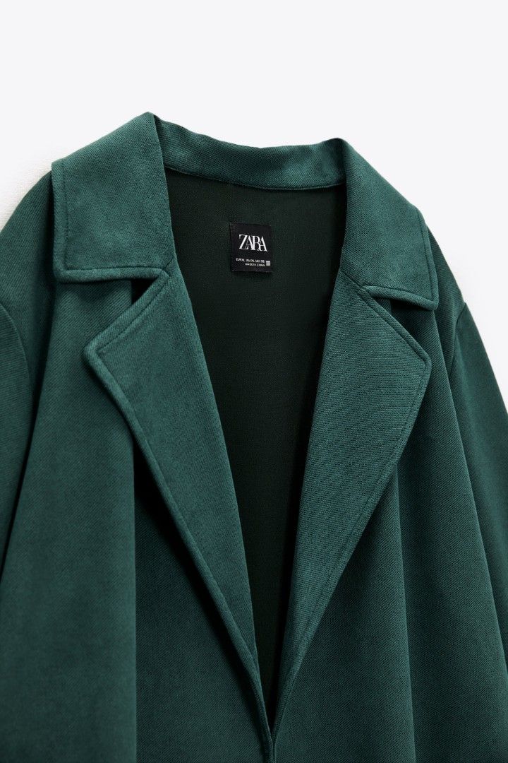 ZARA Twill Suede Long Trench Coat Green Velvet Size Medium 28 Women s Fashion Coats Jackets and Outerwear on Carousell