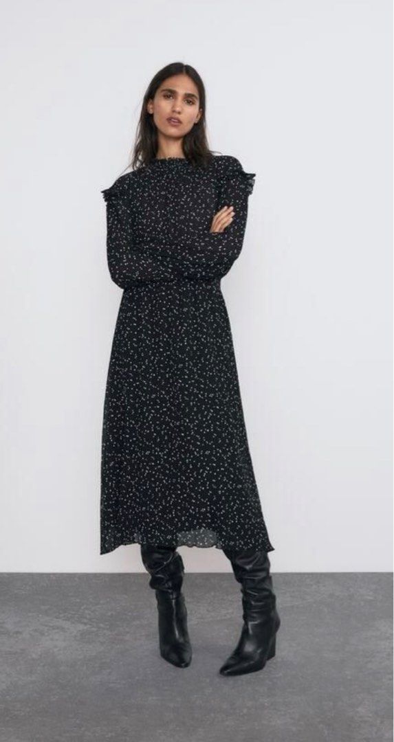 Zara Women Pleated Polka Dot Dress