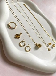18K Saudi Gold Ball Necklace, Baby Hoop Earrings, Cuban Bracelet and more