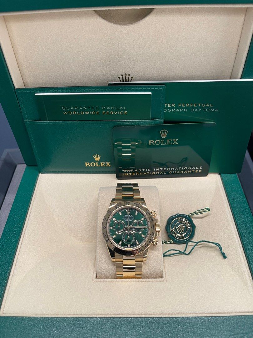 2023 Rolex Daytona John Mayer (Category: Luxury Watches) located in Manila. Submitted by gvawatchesofficial (Listing ID 1240097332, Image 2). Description: New Daytona John Mayer Full Yellow Gold Green Dial. Ref# 116508 - Foreign AD Price: 4,880,000 php.