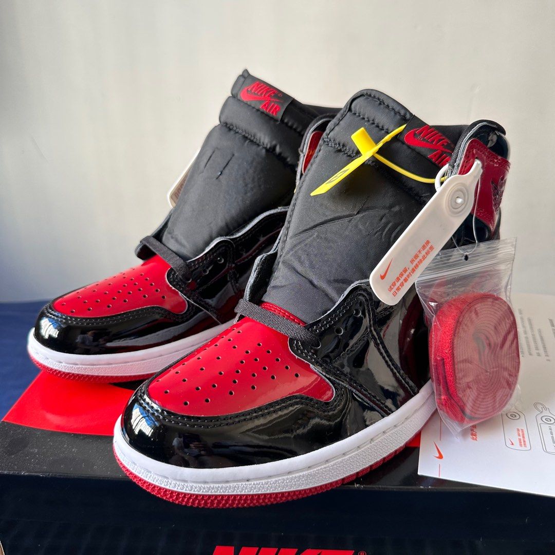 全新正貨Us 8.5 Nike Air Jordan 1 Retro High Patent Bred, 男裝, 鞋