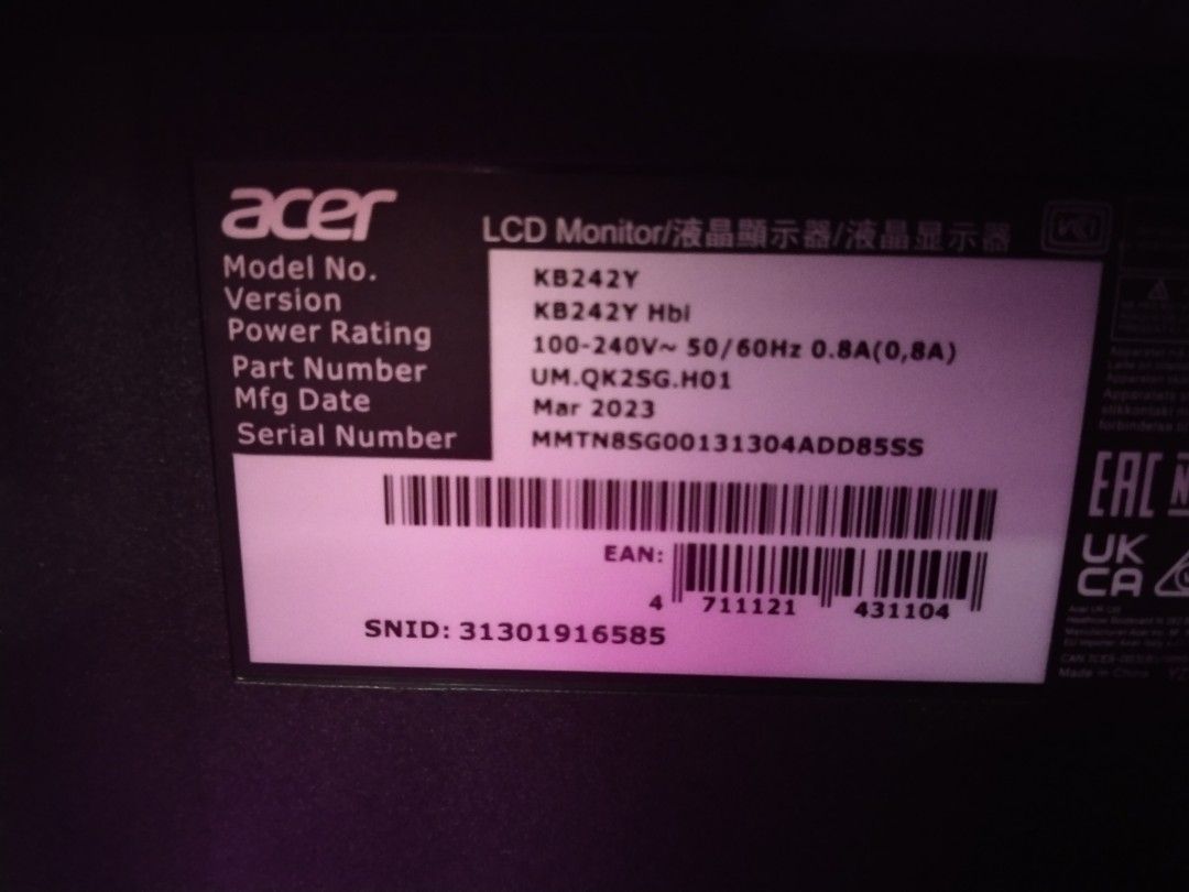 Acer Monitor, Computers & Tech, Parts & Accessories, Monitor Screens on