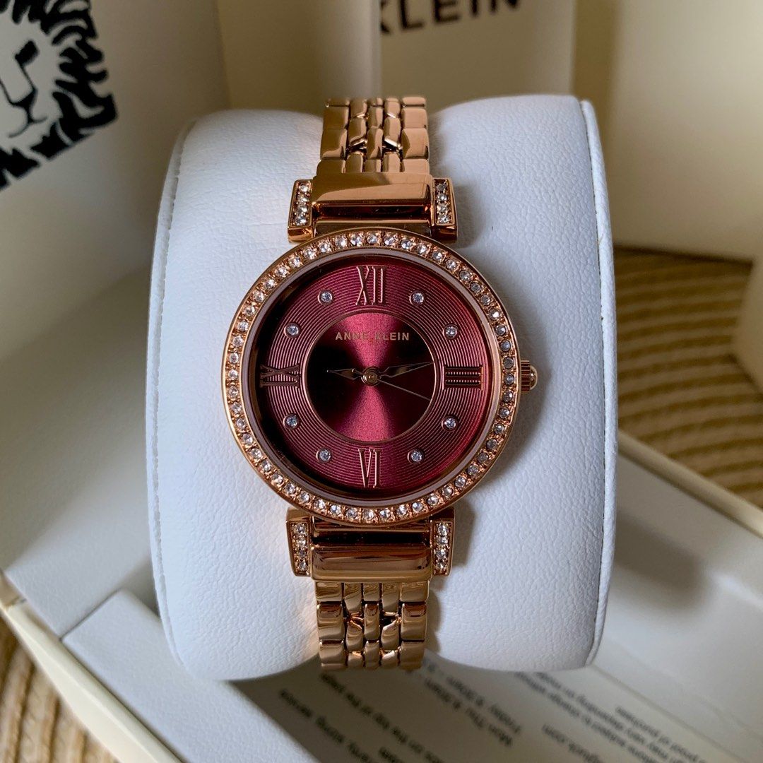 Anne Klein Women s Premium Crystal Accented Bracelet Watch Rose Gold Burgundy