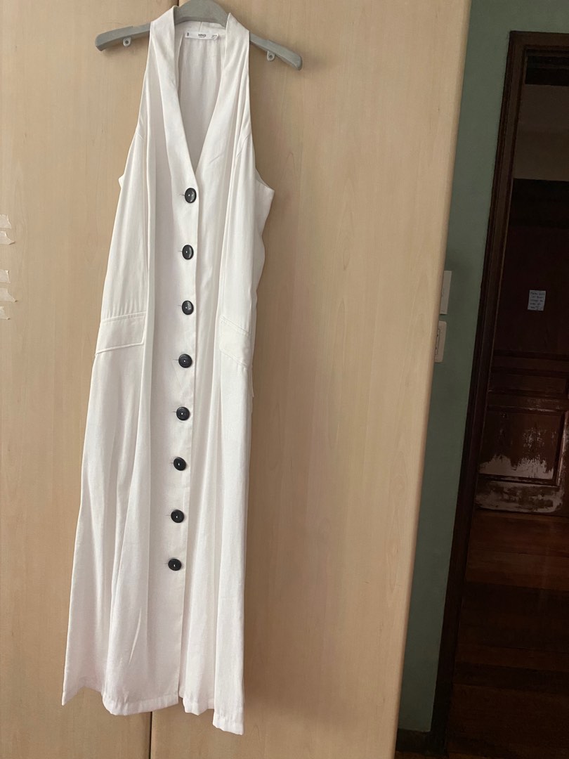 AUTH MANGO OFF WHITE BUTTON DOWN MAXI DRESS ADJUSTABLE BACK WAIST on