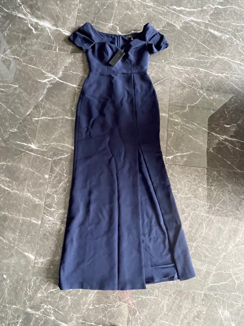 BCBG Maxazria Elegant Dark Blue Gown with front slit