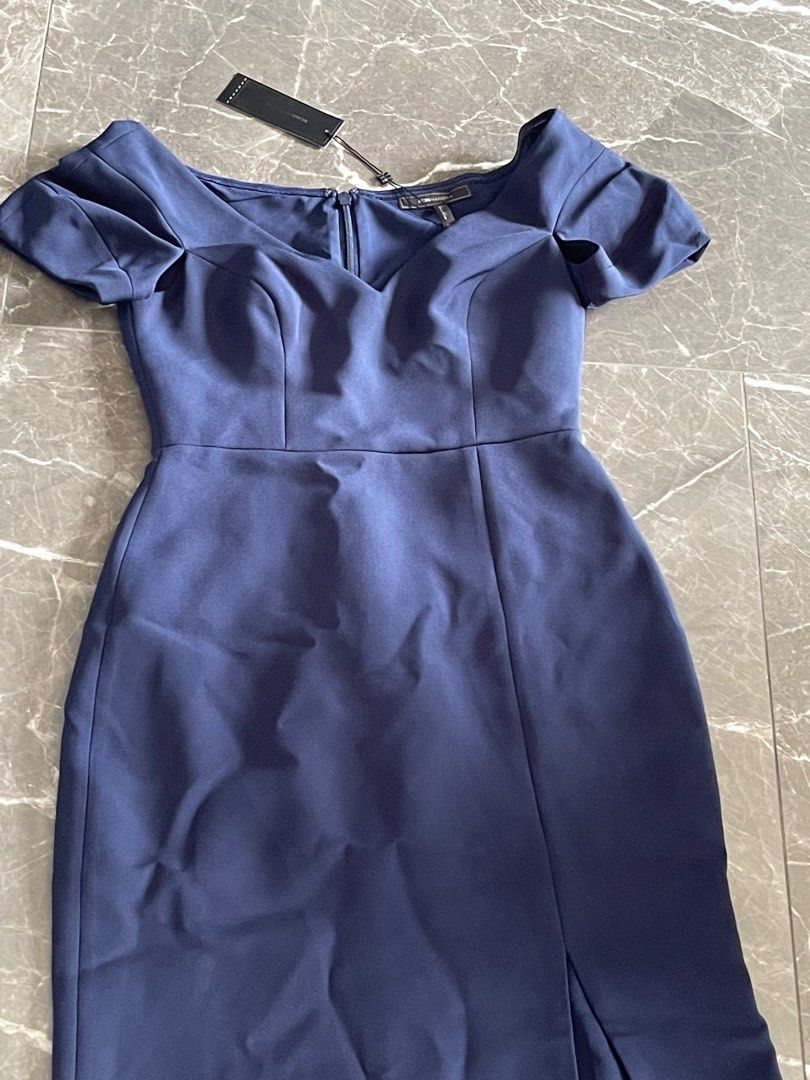 BCBG Maxazria Elegant Dark Blue Gown with front slit
