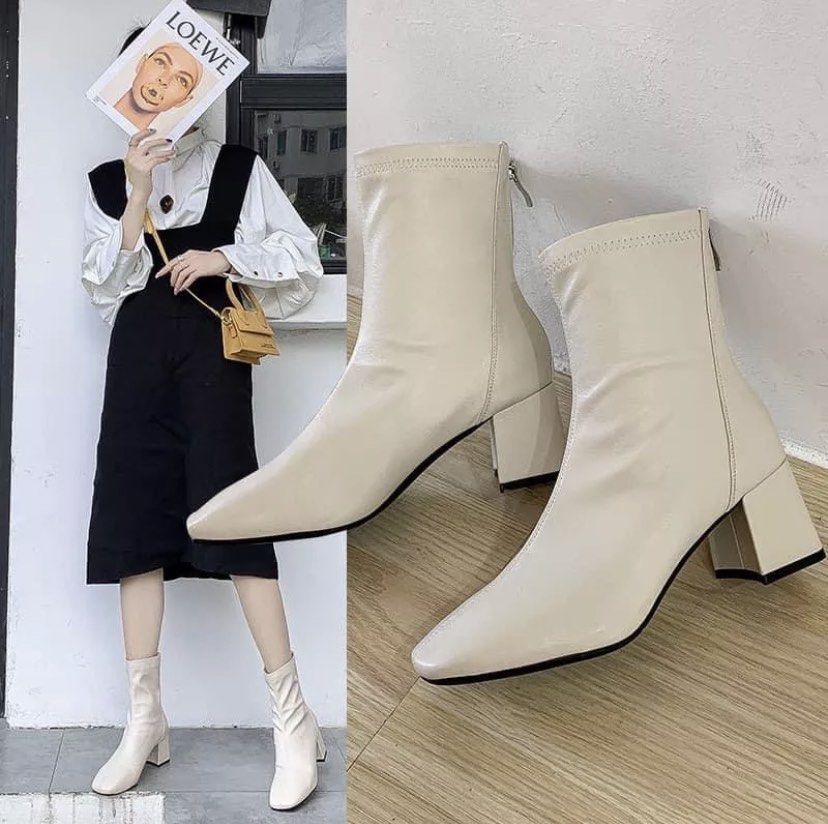 leather boots beige