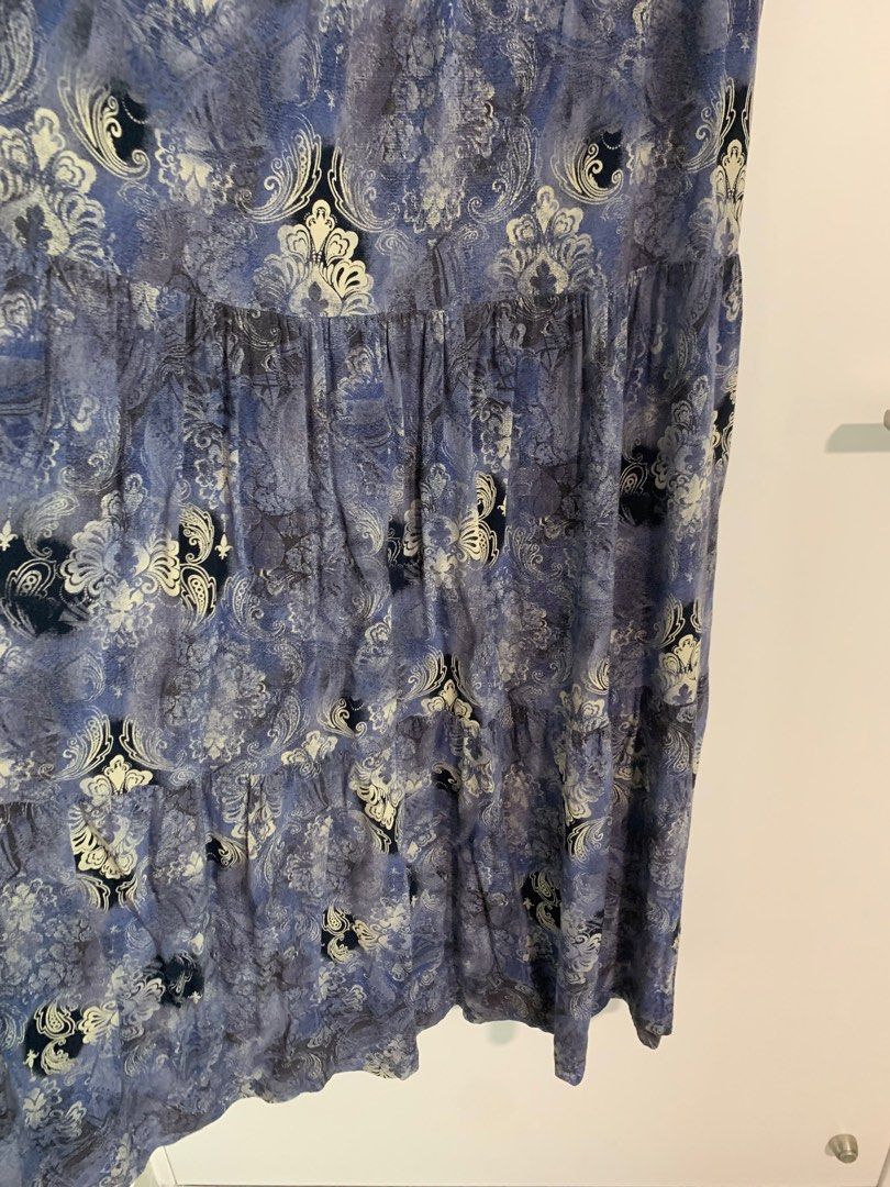 Blue Damask Print Maxi Dress, Women's Fashion, Dresses & Sets, Dresses