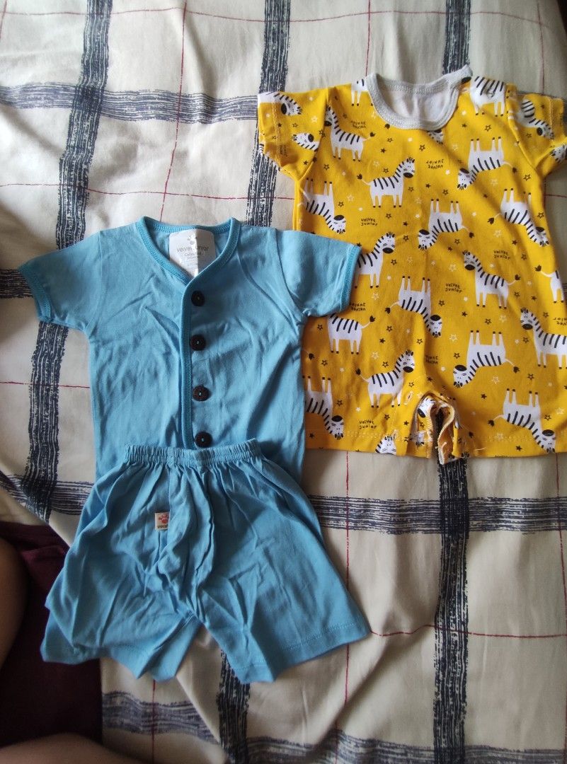 BN cute zebra romper blue top bottom set velvet junior Babies