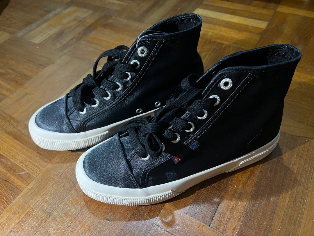 Superga black velvet high online tops