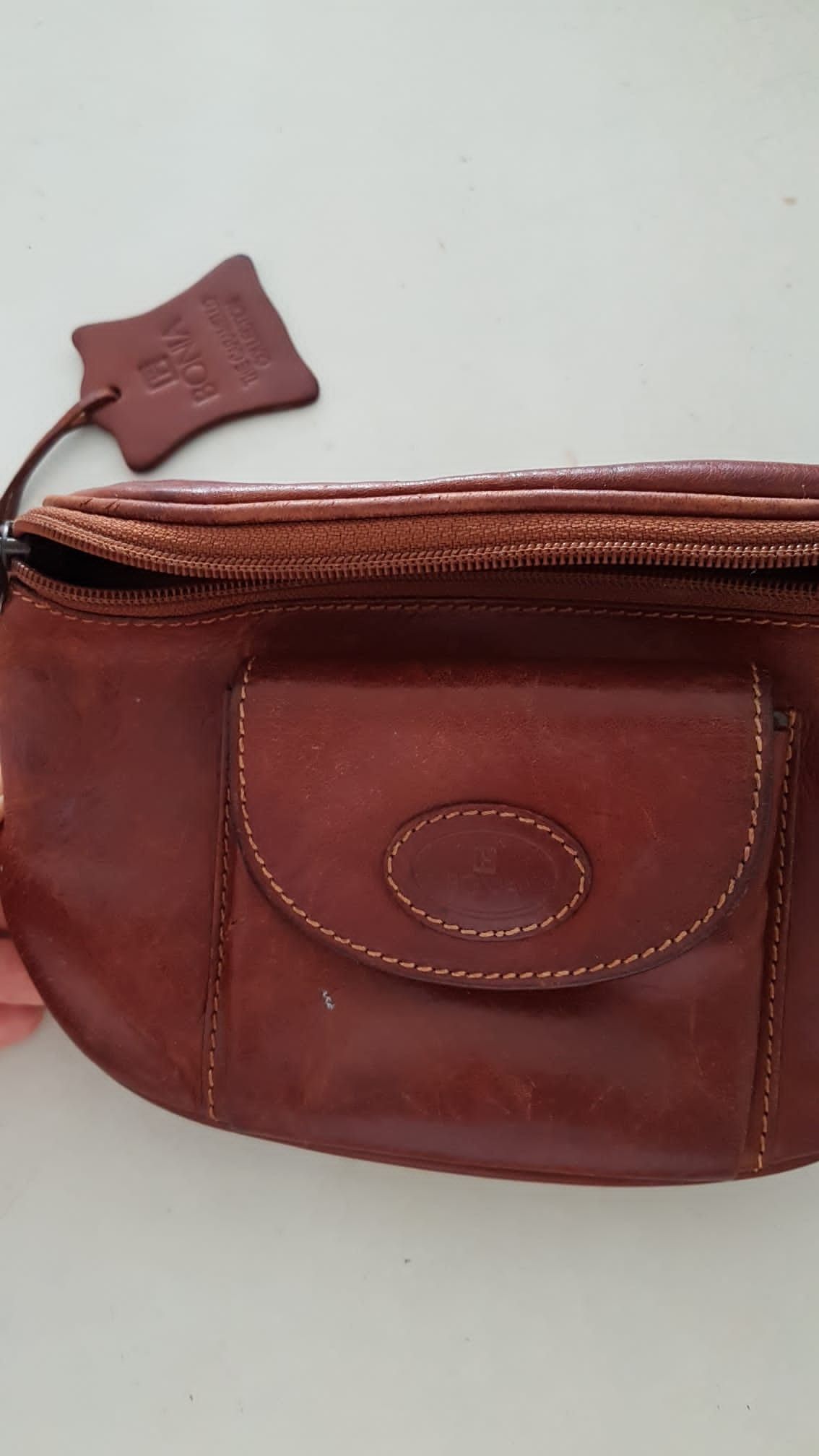 Bonia Caramello Collection. Unisex Brown Leather Waist Pouch