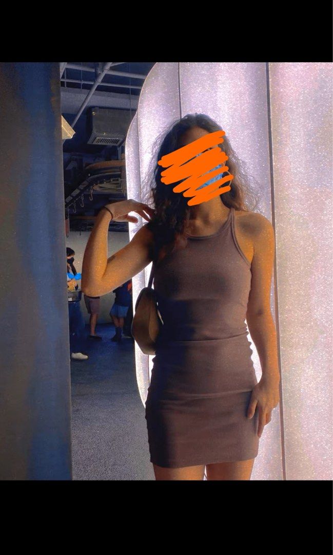 brown ribbed mini dress, Women's Fashion, Dresses & Sets, Dresses on  Carousell