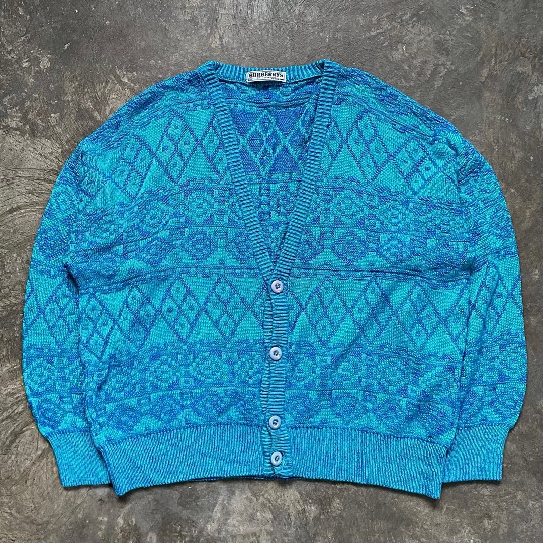 Burberry Blue Patterned Cardigan, Men's Fashion, Tops & Sets, Vests on