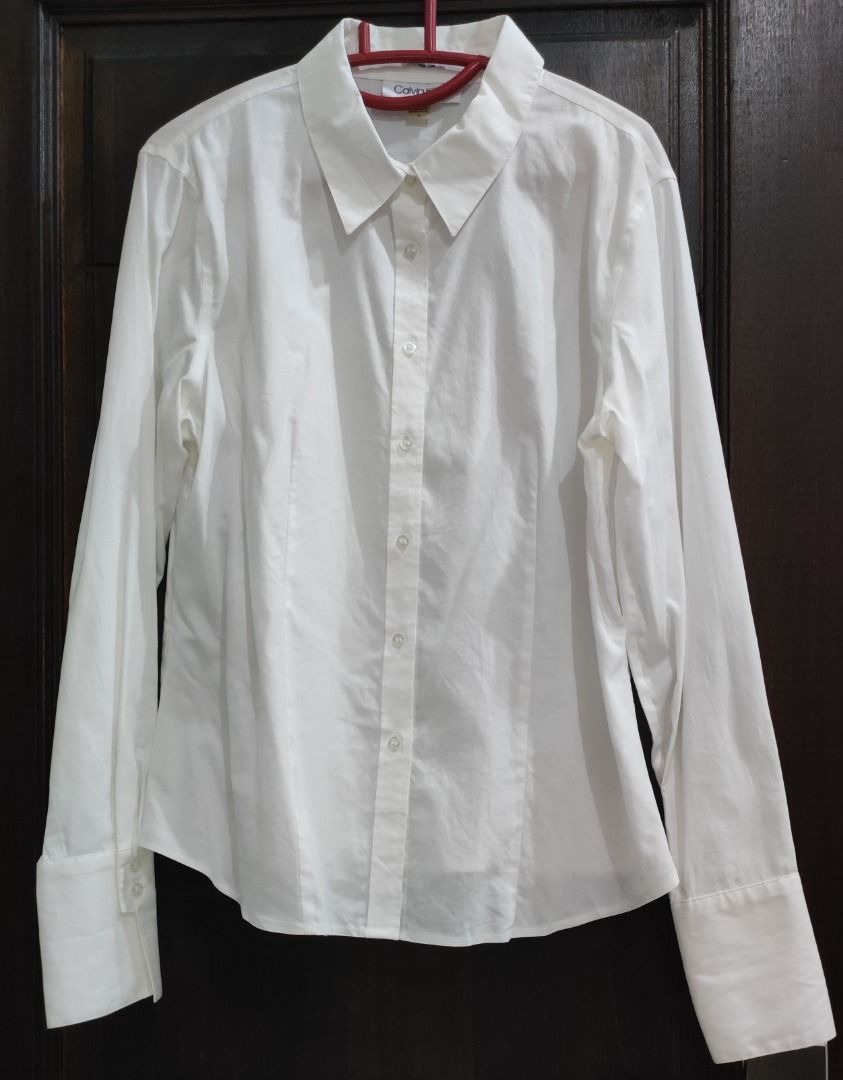 Calvin klein women's white button down shirt 2025