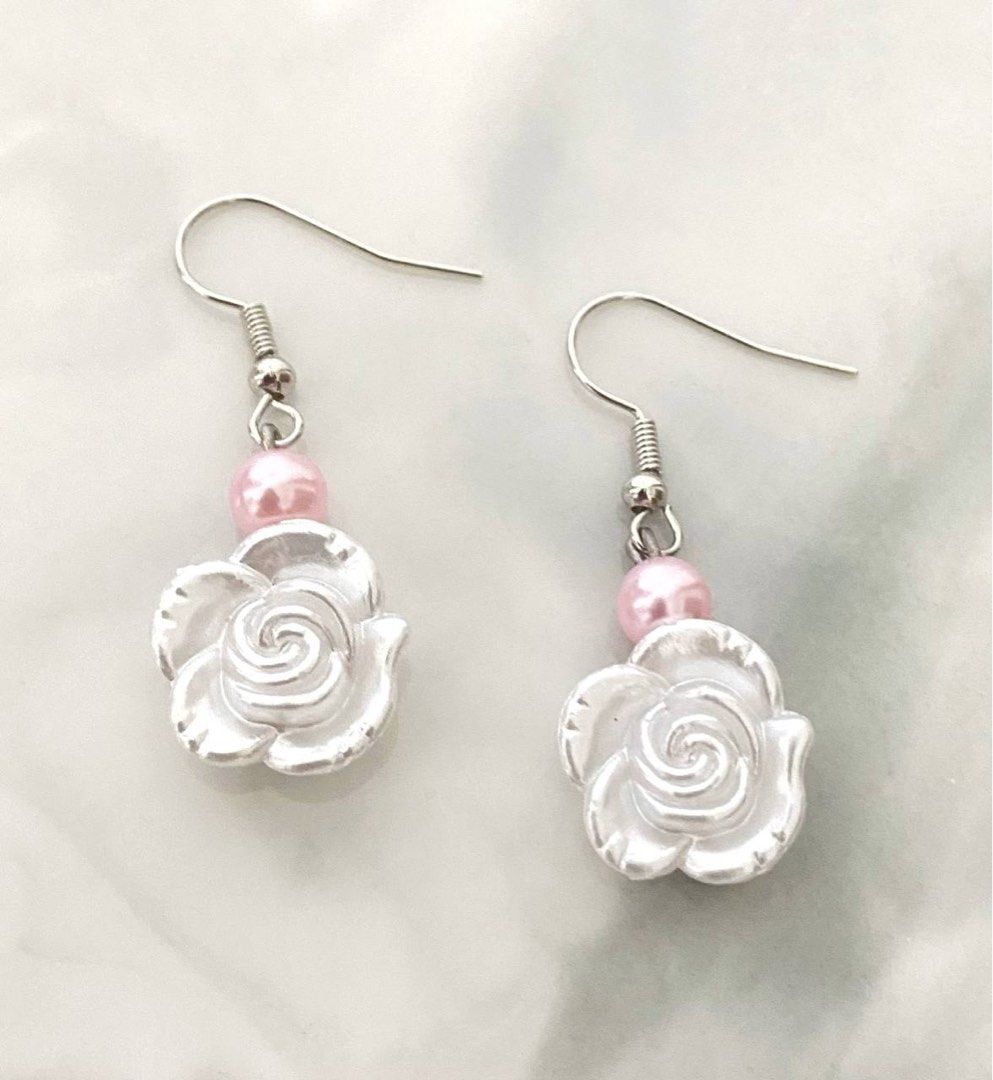 White rose earrings best sale
