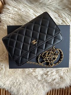New 23P CHANEL 2023 Wallet on Chain Caviar Leather Periwinkle Blue Bag Gold  CC