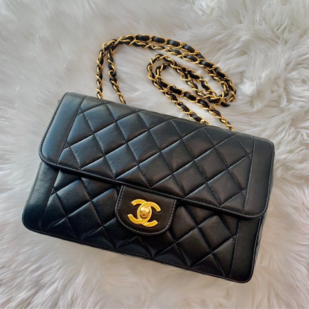 Chanel Vintage Diana Small Classic Single Flap in Black Lambskin