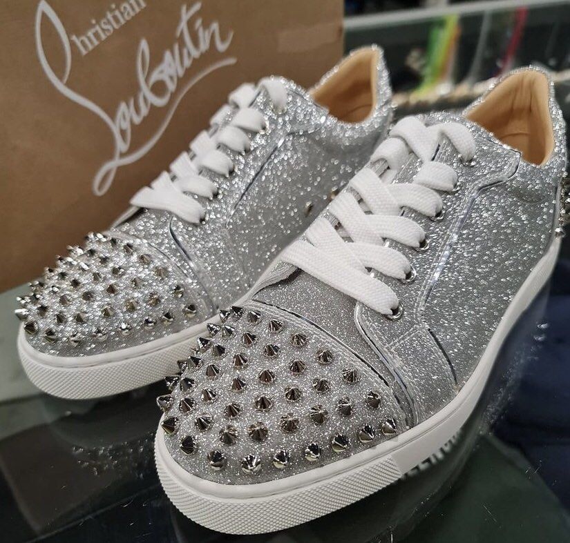 White and gold best sale red bottom sneakers