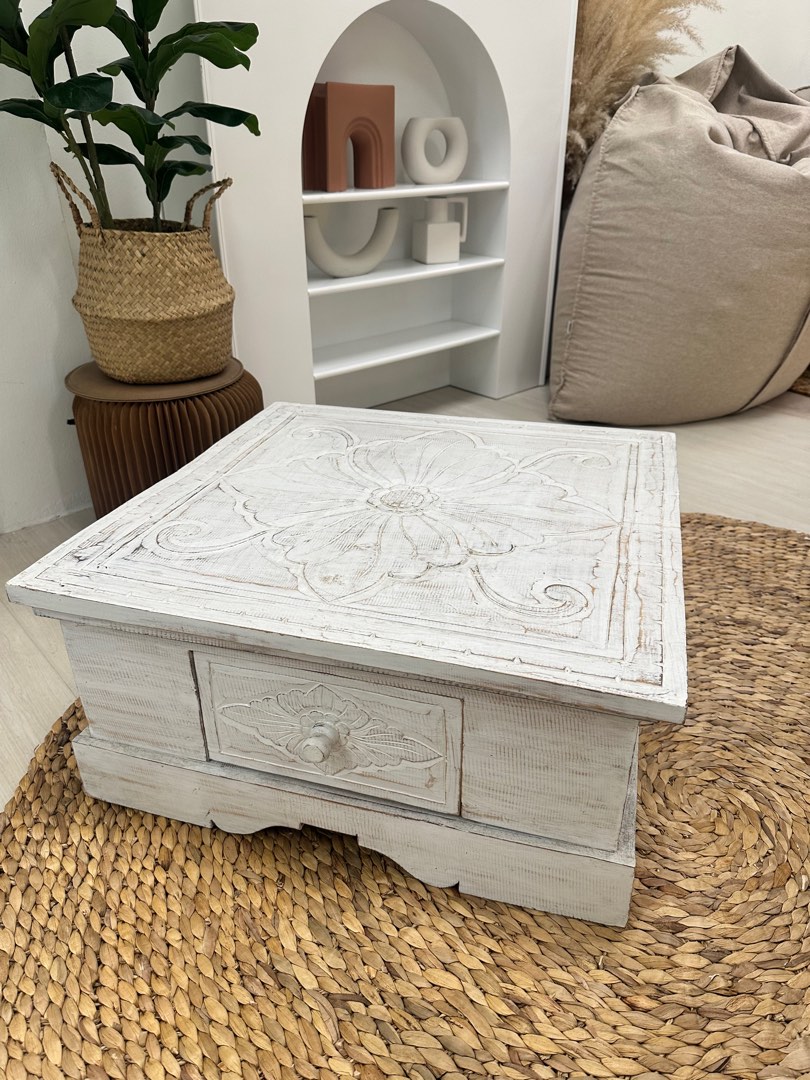 Coffee Table Island Living (Moroccan Carvings) White, Furniture & Home