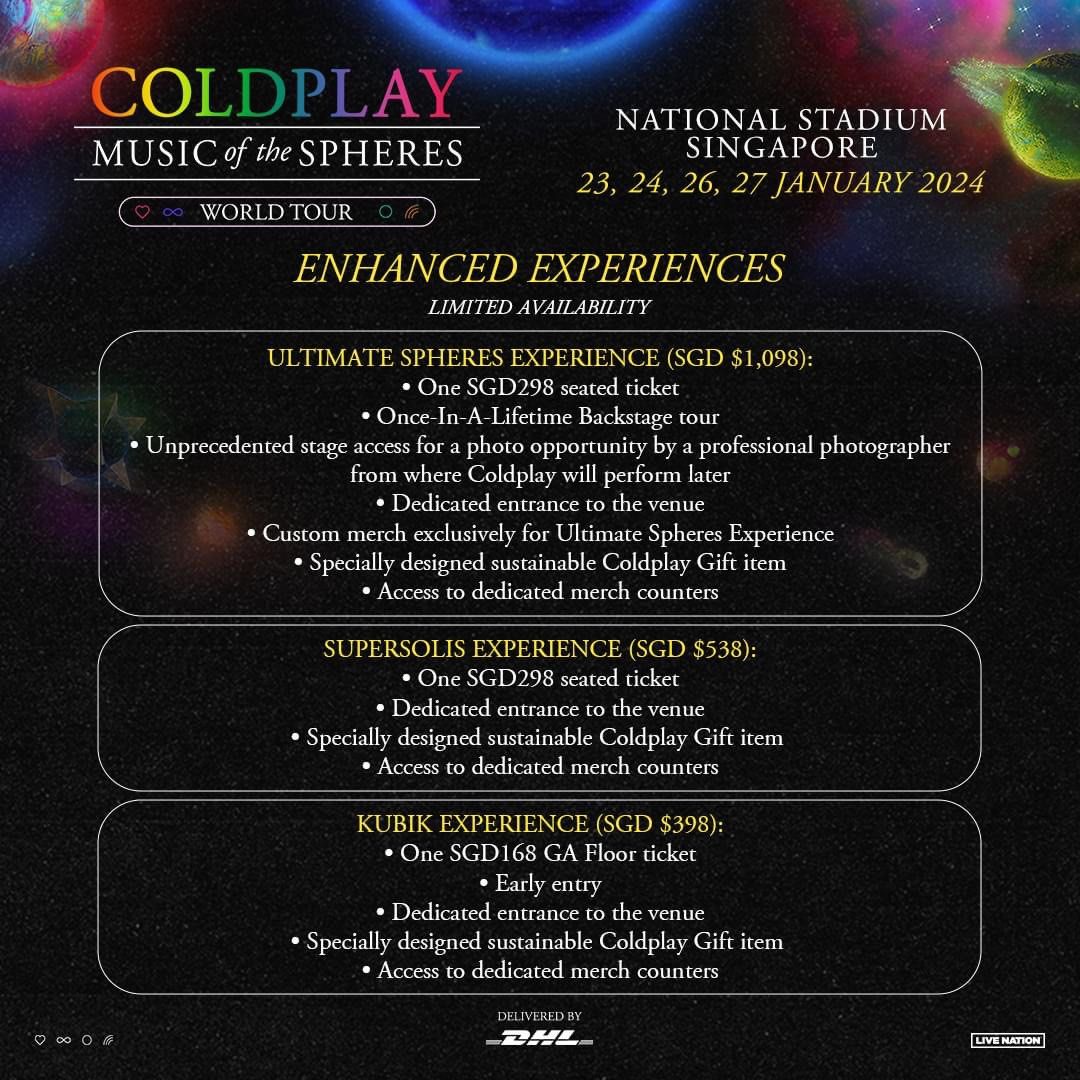 COLDPLAY (1) VIP TICKET! 23 JAN 2024 (KUBIK EXPERIENCE), Tickets
