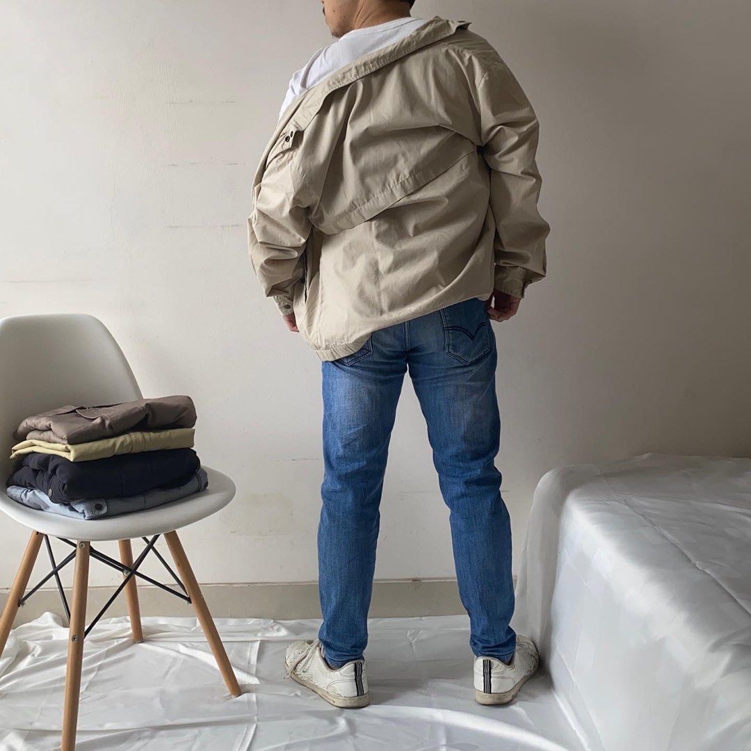 CREAM HARRINGTON JACKET, Fesyen Pria, Pakaian , Baju Luaran di Carousell