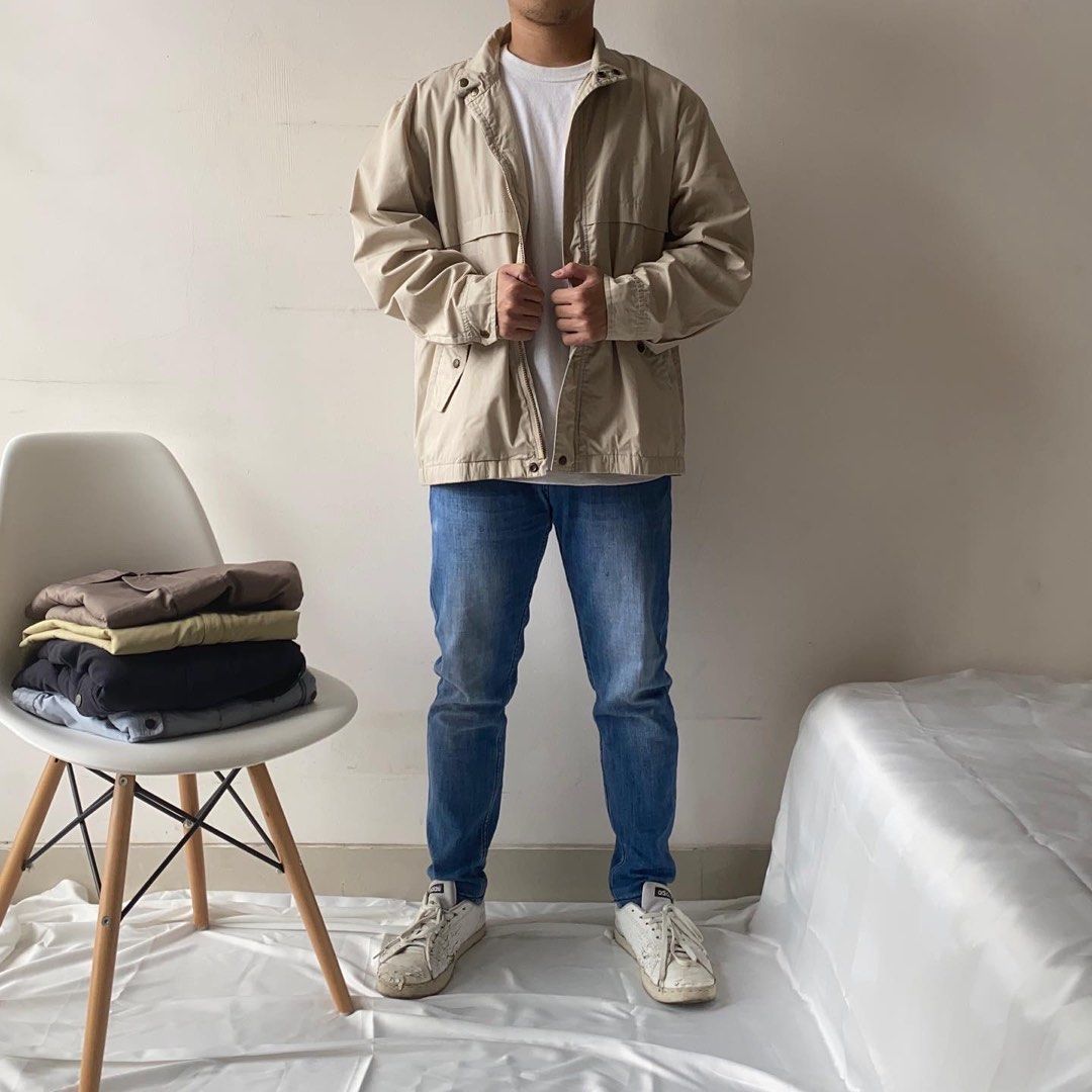 CREAM HARRINGTON JACKET, Fesyen Pria, Pakaian , Baju Luaran di Carousell