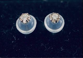 Dainty Natural Diamond Stud Earrings - 0.10ct pair - PT900 setting  - slicone lock
