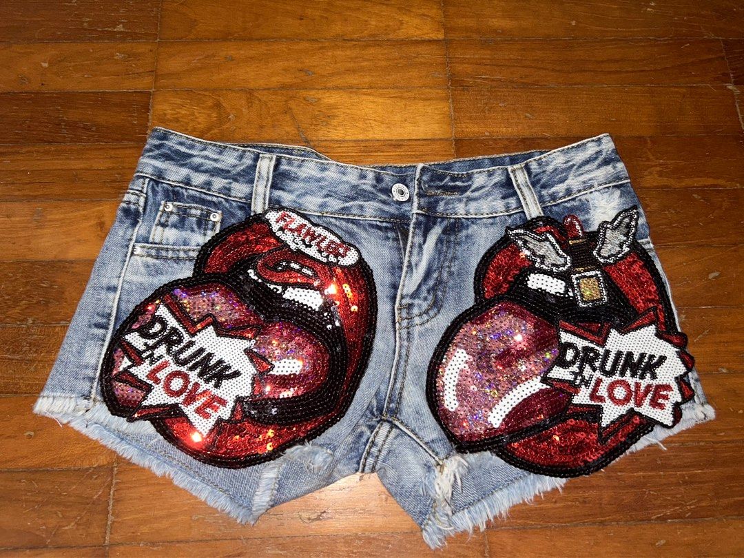 Red and blue denim 2024 shorts