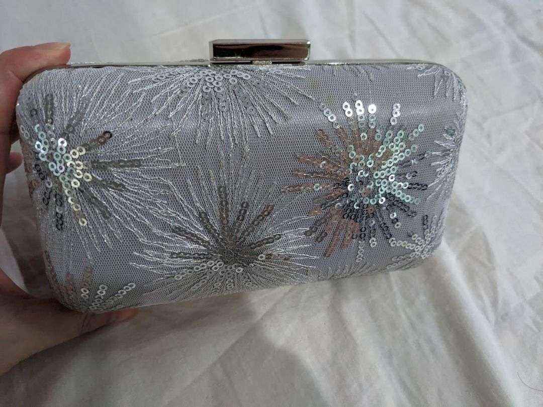 Evening silver clutch bag