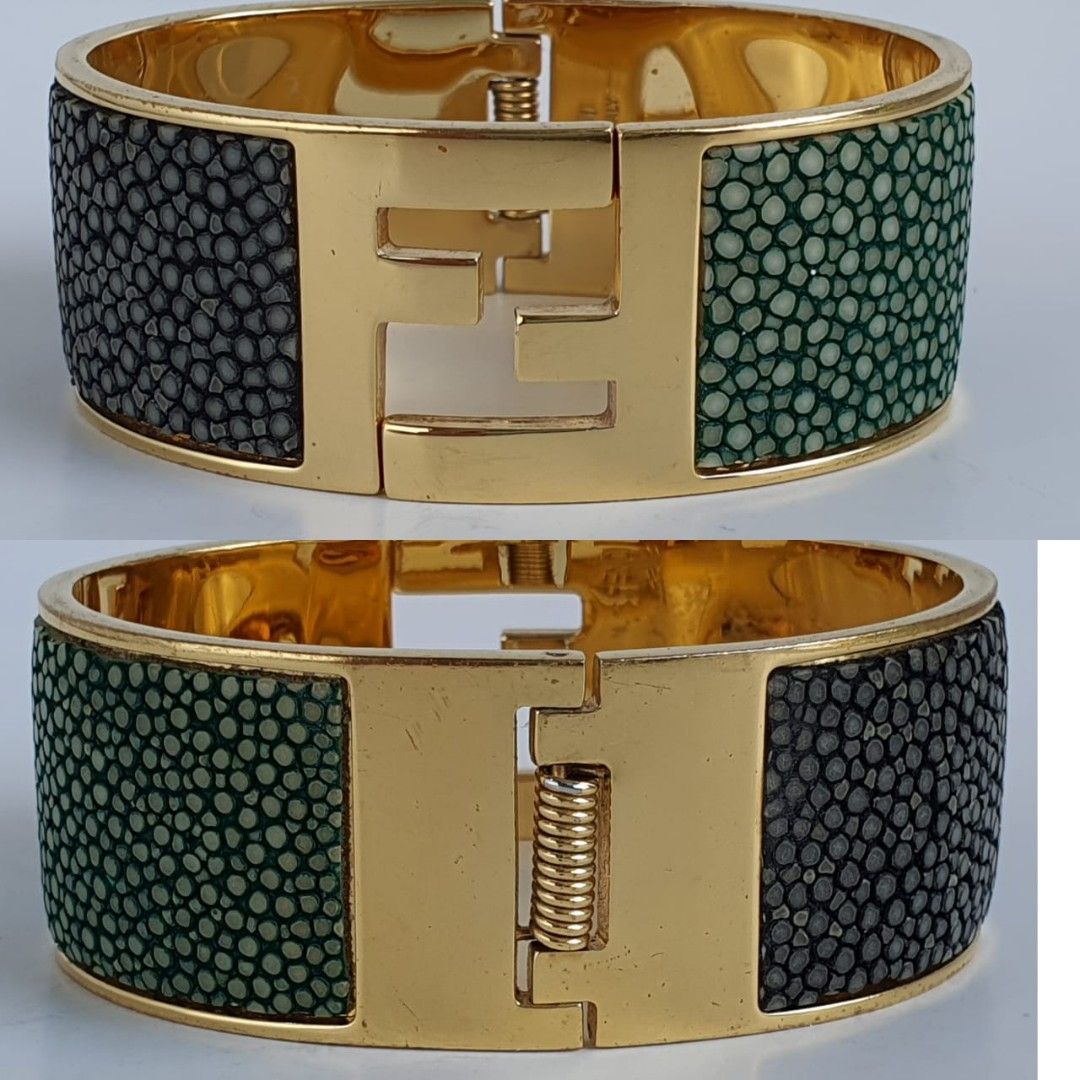 Fendi The Fendista Bicolor Enamel Gold Tone Cuff Bracelet S