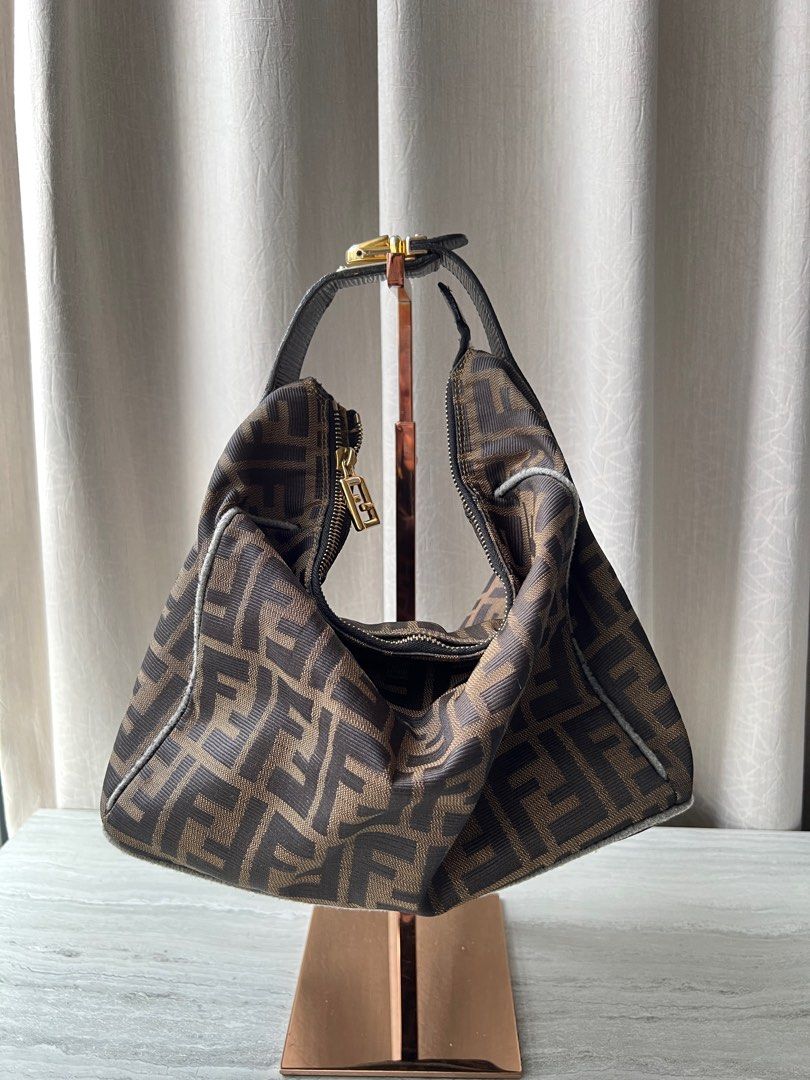 Fendi Vintage Zip Zucca Canvas Hobo Bag