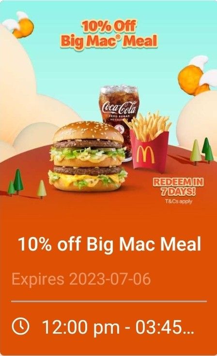 [JULY] 10% off Big Mac Meal Mcdonald, Tickets &amp; Vouchers, Vouchers on ...