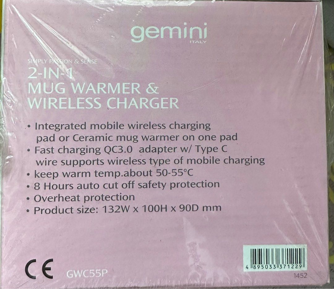 Gemini 2-in-1 Mug Warmer & Wireless Charger(Black/Pink