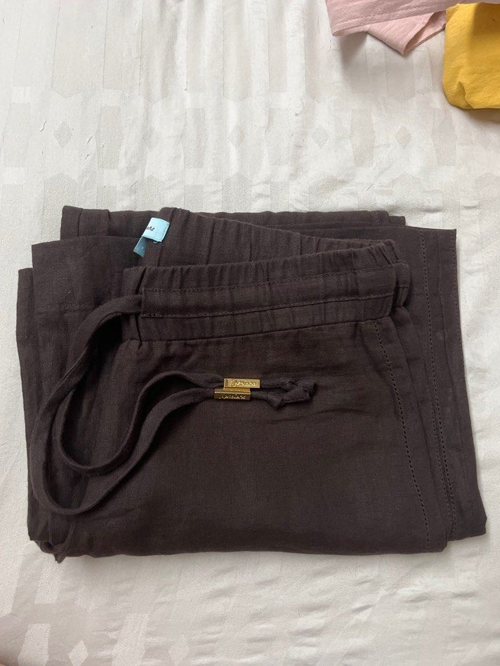 GUESS Linen Wide Leg Pants Women s Fashion Bottoms Other