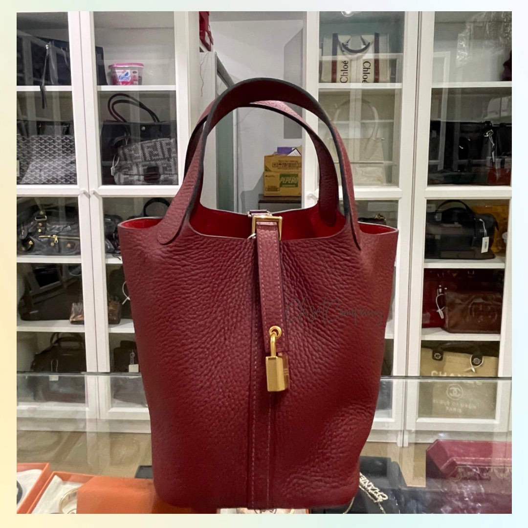 Hermes Rouge Grenat Taurillon Clemence Leather Picotin Lock 22 Bag