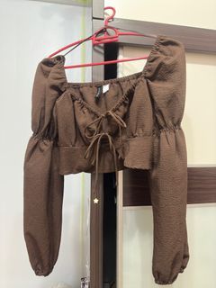 H&M Brown Puffed Tie Up top