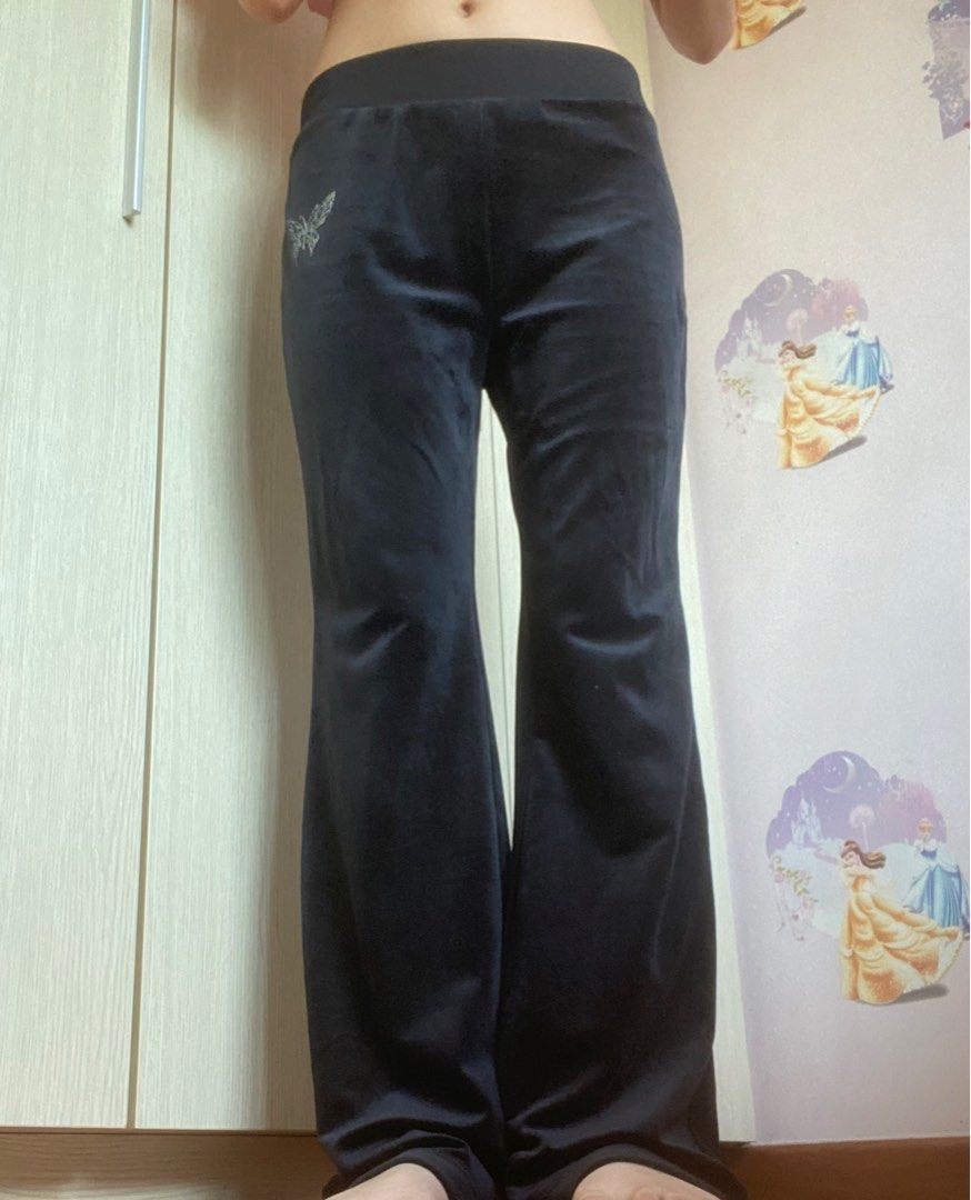 h m low rise bell bottom tracksuit pants with butterfly decal y2k