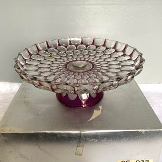 Hoya Clear Purple Crystal Glass Cake Dessert Bowl Stand
