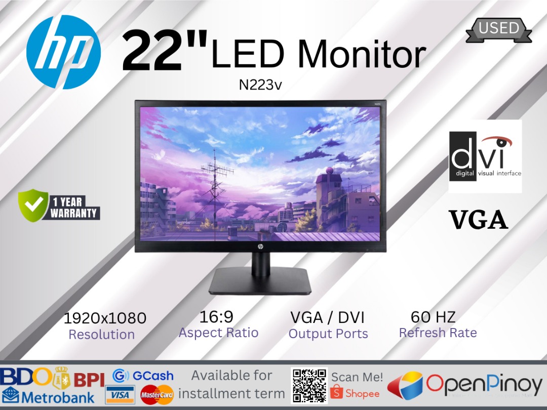HP 22" LED Monitor N223v, Computers & Tech, Parts & Accessories