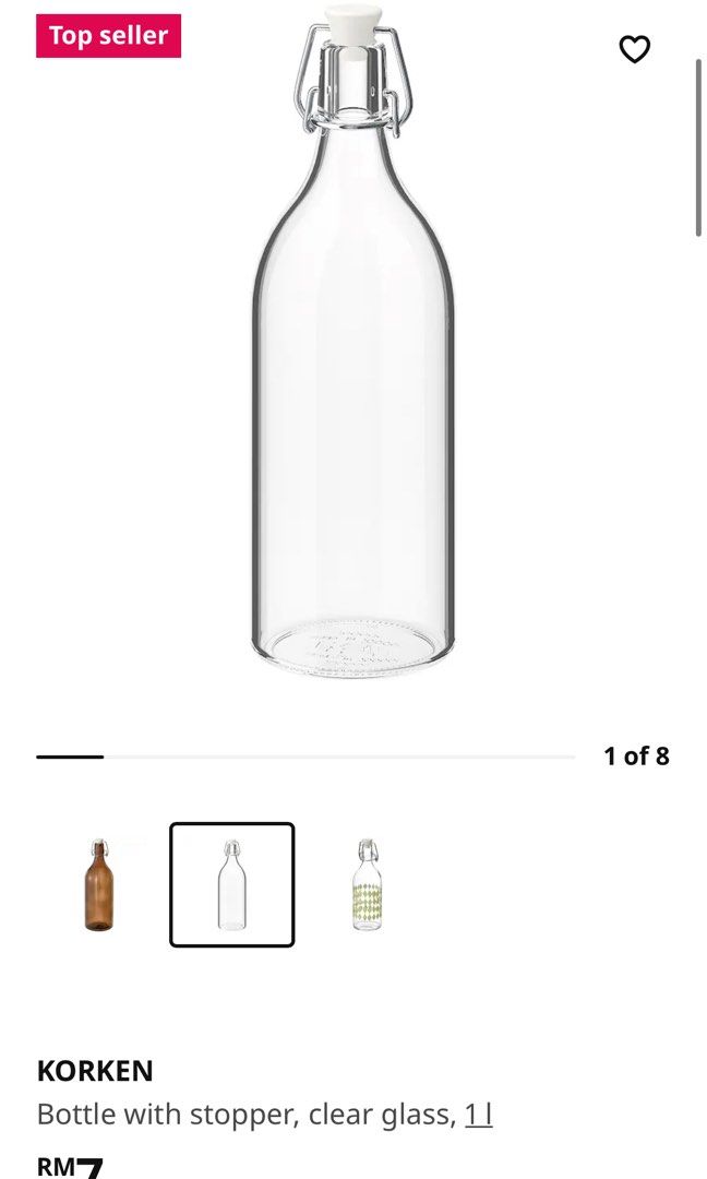 KORKEN Bottle with stopper, clear glass, Height: 11 Diameter: 4 - IKEA