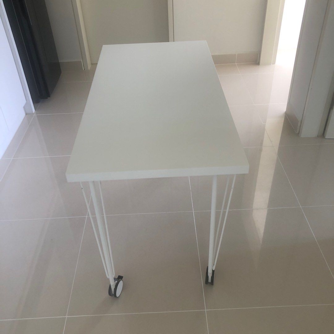 Ikea Lagkapten White Table and Krille Castor Legs on Wheels, Furniture & Home Living, Furniture