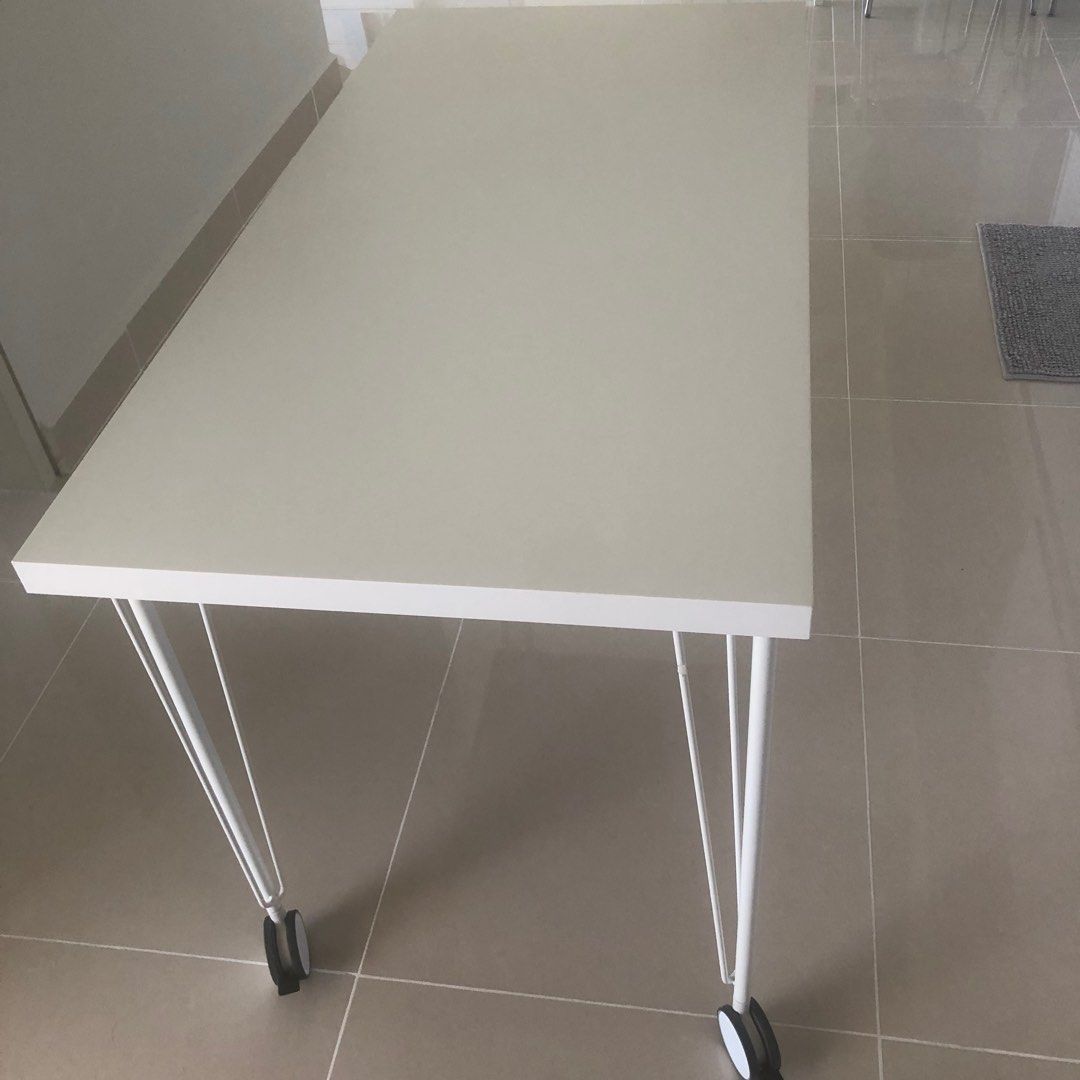 Ikea Lagkapten White Table and Krille Castor Legs on Wheels, Furniture & Home Living, Furniture