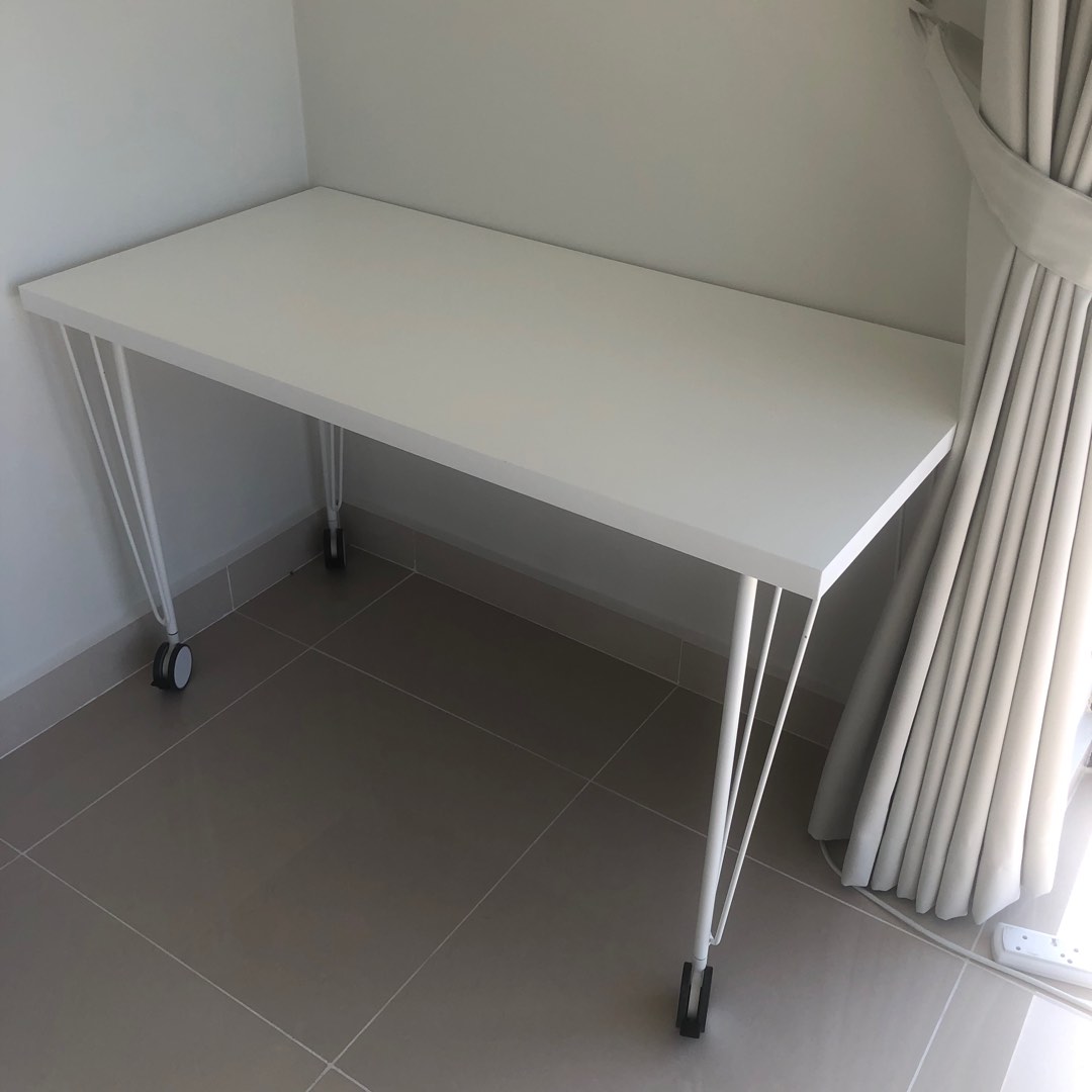 Ikea Lagkapten White Table and Krille Castor Legs on Wheels, Furniture & Home Living, Furniture