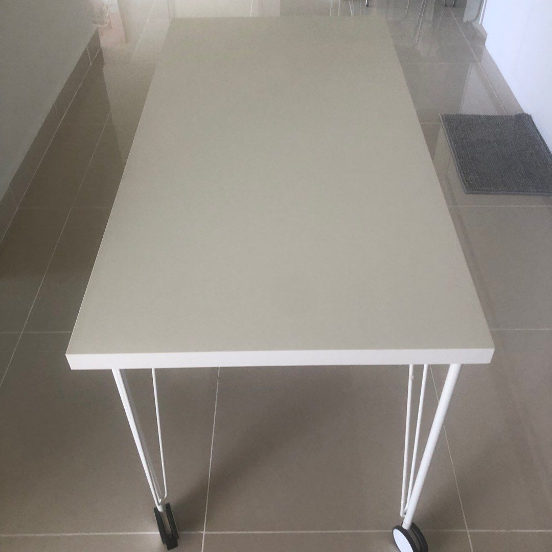 Ikea Lagkapten White Table and Krille Castor Legs on Wheels, Furniture & Home Living, Furniture