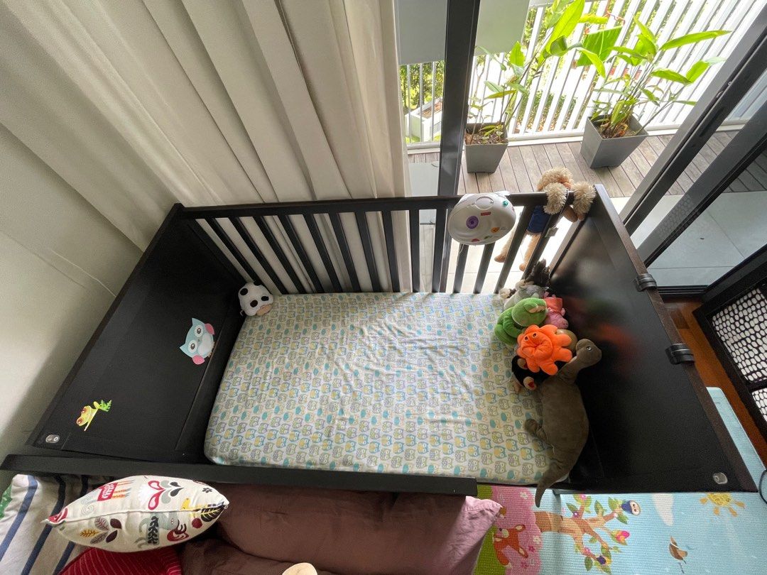 IKEA Sundvik Cot, Black, 60x120cm with mattress, Babies & Kids, Baby