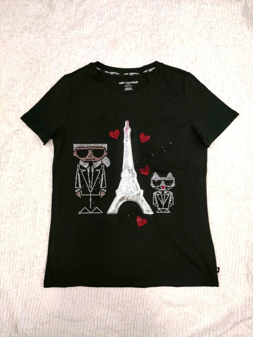 Authentic Karl choupette Rhinestones tee Women s Fashion Tops