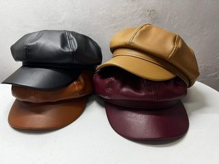 Leather beret hat