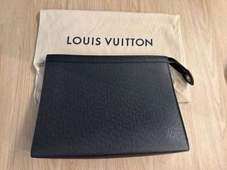 Authenticated Used LOUIS VUITTON Louis Vuitton Pochette Voyage MM Taiga  Second Bag M30399 Cobalt Clutch Handbag Card Case Storage 