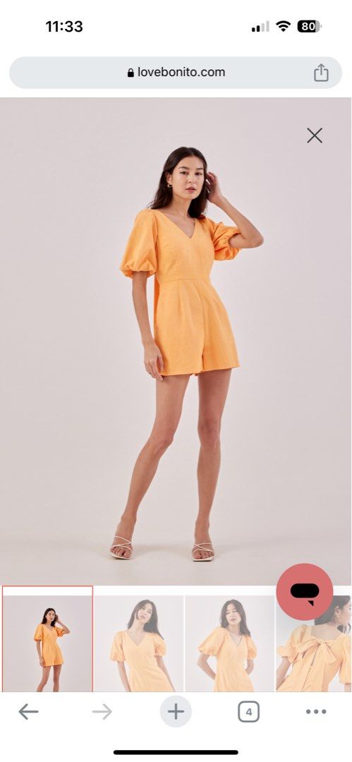Love bonito Taye Puff Sleeve Tie Back Romper in Butternut, Women's