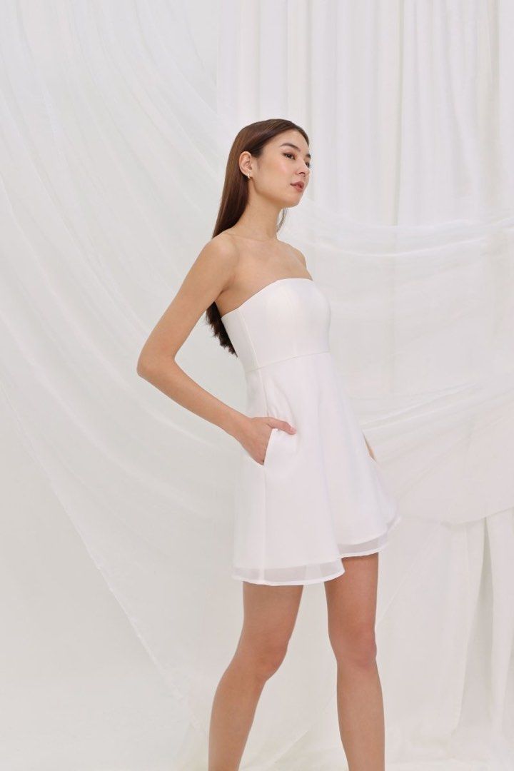 SERENE PADDED TUBE SKORTS DRESS (WHITE)